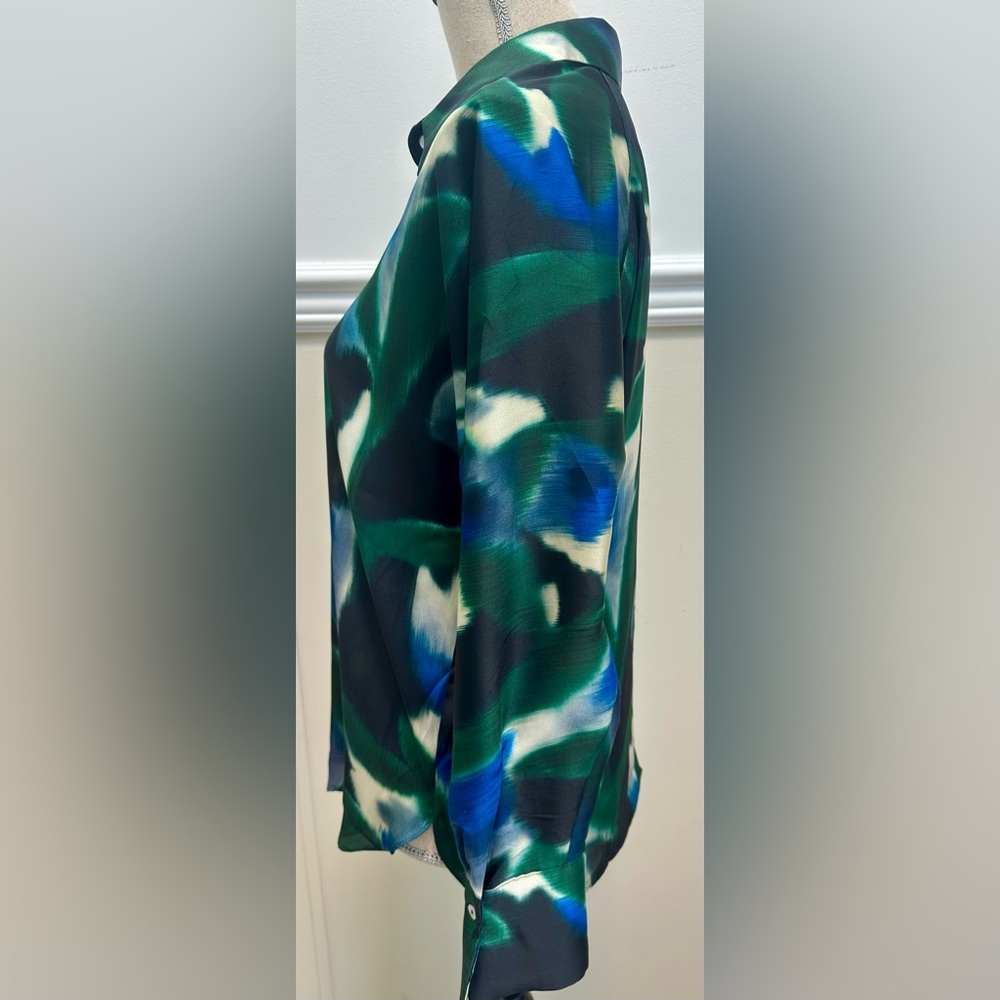 Mango MNG Tropical Blouse XS Made in Italy Tropical Business Casual Collared - Picture 3 of 12